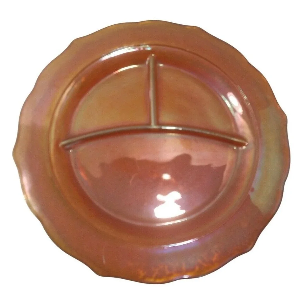 Normandie Marigold Depression Carnival Glass Grill Plate 11